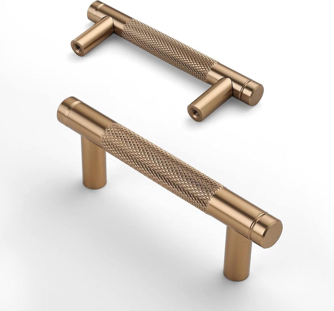 Asidrama 10 Pack 3 Inch(76mm) Dark Champagne Bronze Cabinet Pulls Knurled Cabinet Handles Cupboard Handles Gold Kitchen Cabinet Hardware for Cupboard Drawer Pulls (3" Hole Center)