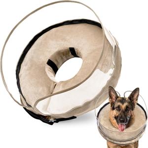 BARKLESS Dog Cone, Inflatable Dog Cone After Surgery for Small Medium Large Breeds, Soft Surgery Collar with Enhanced Anti-Licking Guard Shield for Pets, Protective Donut Collar (M+ (Neck:11"-14"), Tan)