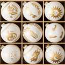 DN DECONATION 9Pcs Christmas Ball Ornaments 3.14 Vintage White &Gold Glass Ornament Balls with Peace Patterns, Decorative Hanging Ornaments for Christmas Tree Decoration, Elegant Holiday Home Decor