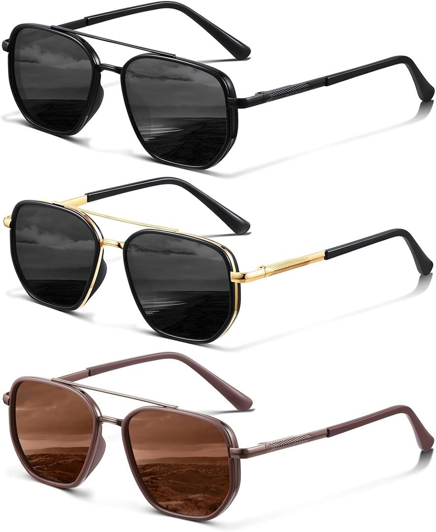 3 x KUGUAOK Polarized Aviator Sunglasses for Women Men Fashion UV Protection Tangle Free Sun Glasses Vintage Trendy Shades