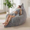 MAXYOYO Giant Bean Bag Chair with Pillow, 3 in 1 Convertible Bean Bag Chair for Adults with Removable Cover, Floor Cushion Stuffed Floor Lounger for Living Room Bedroom, Bubble Grey, Full