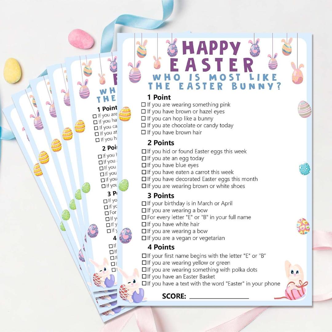 Easter Party Games for Adults - Easter Games for Family - Who is Most Like The Easter Bunny Ice Breaker Game Party Favors for Adults -25 Pcs -A02