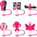 6Pcs Breast Cancer Awareness Straw Covers Cap Toppers for Stanley Cup 40 Oz Tumbler with Handle, 10mm 0.4in Dust-Proof Reusable Straw Tips Lids