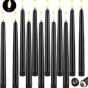 Baquler 12 Pcs 9.7 Inch Black Flameless Taper Candles, Battery Operated Taper Candles LED Warm 3D Wick Flickering Candlesticks for Church Wedding Home Decor Halloween Christmas Hanukkah New Year