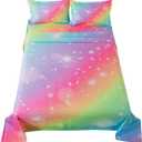 ADASMILE A & S Rainbow Fitted Sheet for Girls 4 Pieces Rainbow Sheets Full for Kids Pink Glitter Tie Dye Pastel Bed Set (1 Flat Sheet + 1 Deep Pocket Fitted Sheet and 2 Pillowcases) Bedroom Decor