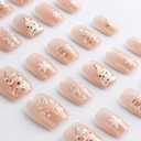 Christmas Tree Gold Line Press on Nails Short Square Fake Nails with Bling Snowflake Designs Winter Reusable Nails Press ons Xmas Full Cover Glue on Nails for Women Holiday Nails 30Pcs