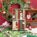 RUSPEPA Christmas Reversible Wrapping Paper Roll, Mini Roll, Vintage Christmas Bookshelf Design, Green with White Snowflake Pattern Gift Wrap Paper for Book Lover, Holiday Party, 17 Inches x 32.8 Feet