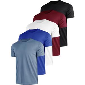 5 Pack Men's Dry Fit Moisture Wicking Performance Tshirts Mesh Quick Dry Active Athletic Crew Tees Short Sleeve (X-Large, Grey Blue/Blue/Date Red/White/Black)