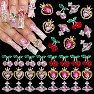 48 Pcs Gold Heart Cherry Nail Gems Charms, 3D Silver Gold Planet Heart Nail Gems for Acrylic Nail Art Heart Nail Charms for Women DIY Nail Art Accessories 48 Pcs Gold Heart Cherry Nail Gems Charms, 3D Silver Gold Planet Heart Nail Gems for Acrylic Nail Art Heart Nail Charms for Women DIY Nail Art Accessories
