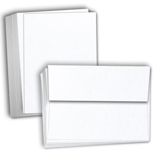 Hamilco White Linen Cards and Envelopes - Flat 5" x 7" Cardstock Paper 80lb Cover 100 Pack