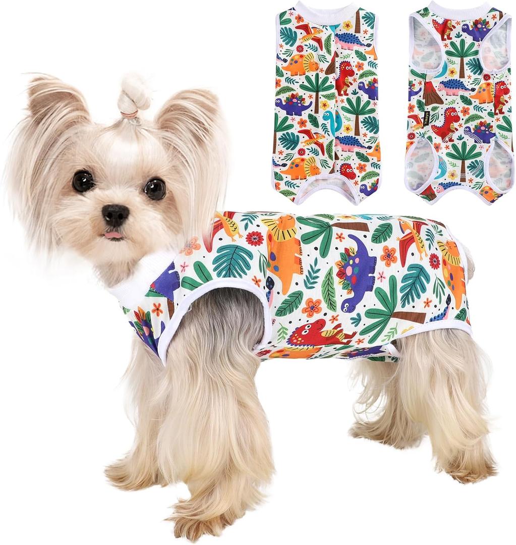 Dog Recovery Suit for Dogs Cats After Spay Surgery Surgical Surgery Suit Female Neuter Dog Onesie for Surgery Cone Alternative Suitical Pet Pajamas Body Suits Shirt, Dinosaur, S