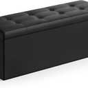 SONGMICS MAZIE Collection - 43 Inches Folding Storage Ottoman Bench, Ottoman with Storage, Foot Rest Stool, Load 660 lb, for Living Room, Synthetic Leather, Black ULSF701, 15"D x 43"W x 15"H