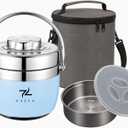Stainless Steel Lunch Box Light Blue for Adults, Large Capacity 51 oz (1.5 L), Double compartment, keeps food Fresh and Warm, Ideal for Work and Travel, Leak-Proof, Portable.Includes Special Bag