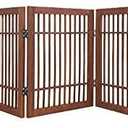 Urnporium Freestanding Wooden Dog Gate Foldable Indoor Pet Gate No Drill Expandable Barrier for Doorways Stairs Hallways Portable Wood Fence for Small Dogs & Puppies (Brown Pet Gate, 5 Panel 24" Tall)