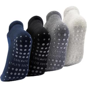 CoolMate Mens Grip Socks Men Non Slip, Non Slip Pilates Yoga Socks for Men with Grips, Gifts for Men, Size: 11-14 (Navy/Black/Grey/Light Grey)