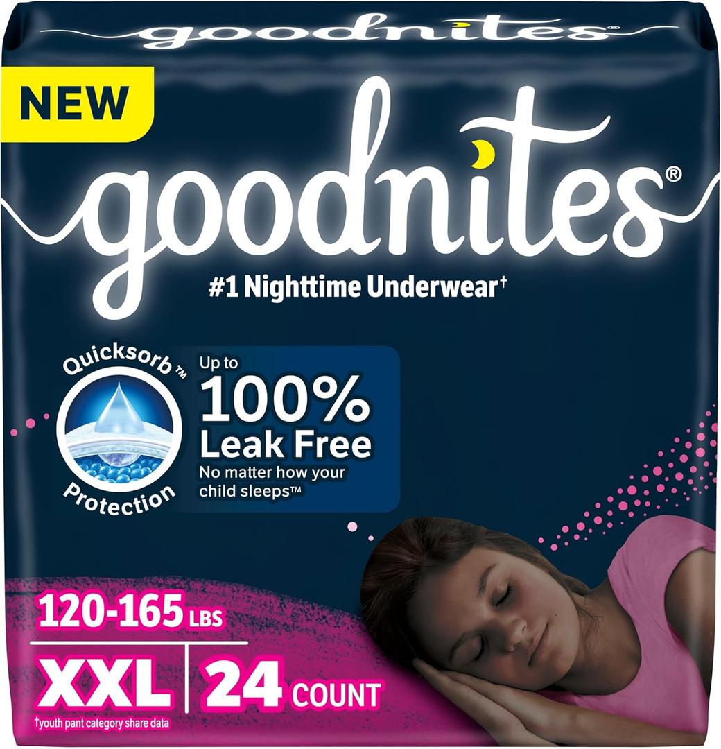 Goodnites Girls' Nighttime Underwear, Size XXL (120-165 lbs), 24 Ct (2 Packs of 12)