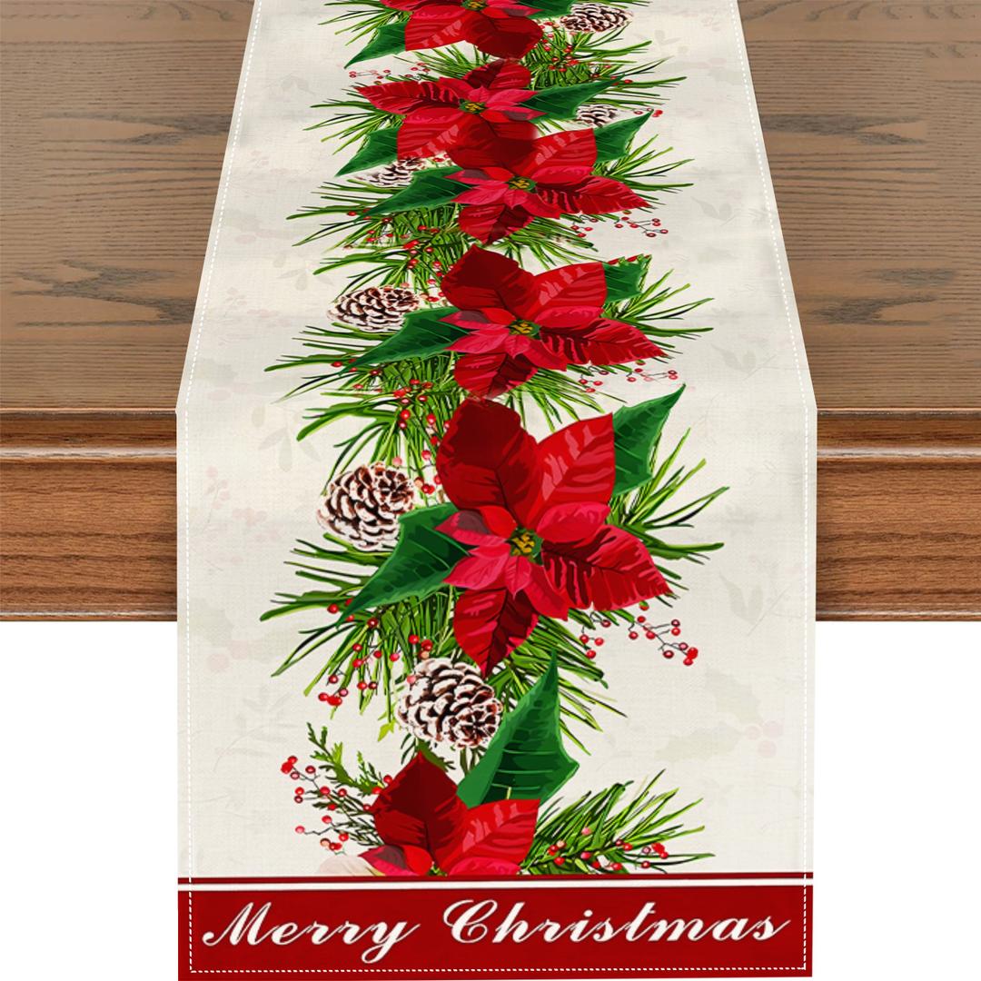 Reindeer and Snowflake Table Runner Dresser Scarves,Merry Christmas Buffalo Plaid Red Table Runners 108 inches Long,Farmhouse Table Runner Christmas Table Decor for Birthday Party Dinner (13*108in=33*274cm)