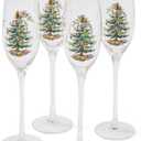 Spode Christmas Tree Gold 8.5oz Champagne Flutes (Set of 4) - Gold Rimmed Glasses, Festive Holiday Drinkware for Christmas Dinner, Wedding Gifts - Classic Holiday Glassware for Wine & Minosas