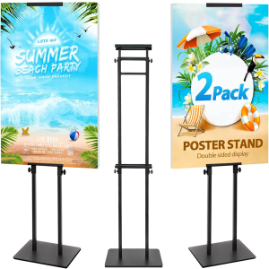 2Pack Poster Stand for Display, Heavy Duty Floor Standing Sign Holder, Double-Sided Poster Board Stand, Adjustable Height Up to 80 inch, Outdoor Banner Stand for Board & Foam Display, Black
