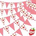 JOYMEMO 5 Pieces Strawberry Pennant Banners - Pre-Strung Strawberry Single Sided Paper Triangle Flag, Strawberry Party Decorations for Girls, Berry Themed Birthday Party Baby Shower Supplies