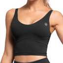 AKASO Womens Longline Sports Bra Tank Top Padded Workout Running Yoga (Small, Black)