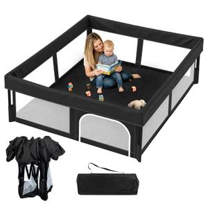 Foldable Baby Playpen, 50"50" Play Yard for Toddlers, Portable & Collapsible Playpen with Gate, ASTM & CPSC Certified, Skin-Friendly & Breathable Mesh, Ideal for Indoor & Outdoor Use with Bag