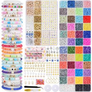 Mio Angle Friendship Bracelet Making Kit 3 Box 48 Colors Clay Beads Heishi Beads Jewelry Making Kit Letter Beads Charms Pearl Cute Chams Holiday Gifts for Girls Adults