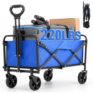 Collapsible Foldable Wagon,Wagons Carts Foldable with Wheels,Utility Grocery Folding Beach Wagon for Sand Garden Sports Shopping Outdoor(Lake Blue).