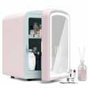 COYCYQI Mini Fridge for Skin Care, 4 Liter Portable Small Fridge with Dimmable LED Mirror, Hot or Cold Personal Beauty Refrigerator for Bedroom, Office, Car, Makeup(Pink)