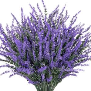 10 Bundles Fake Flowers Artificial Lavender Faux Plastic Plants Flowers for Home Wedding Kitchen Garden Patio Porch Window Box Office Table Centerpieces Indoor Outdoor Decor, Deep Purple