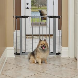 Brand New World New World Brand Pet Products Steel Dog Gate, Pressure Mounted Pet Gate Protects Walls & Doorways, No Tool Installation, Dog Gate Measures 29H x 29.5-38W Inches, Light Gray