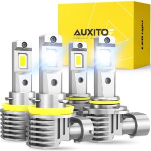 AUXITO 9005/HB3 H11/H8/H9 LED Bulbs Combo, 50000LM Bright 6500K Cool White, 120W Fanless Fog Light Bulbs, Pack of 4