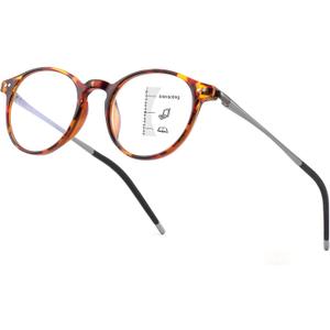 Exquisite Round Ultralight Progressive Multi focus Reading Glasses Women Men Durable Blue Light Blocking Anti Eye Strain/UV Multifocal Readers Spring Hinge Mid-Near Range 3ft,Top is Not 02.0 Tortoise