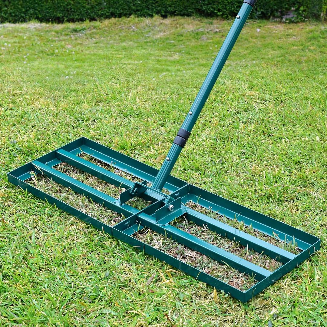 Lawn Leveling Rake,Stainless Steel Lawn Leveler with 30x10 Ground Plate, 78 Adjustable Long Handle, Level Yard Tool for Grass, Golf Field, Level Soil or Dirt Ground Surfaces-Green
