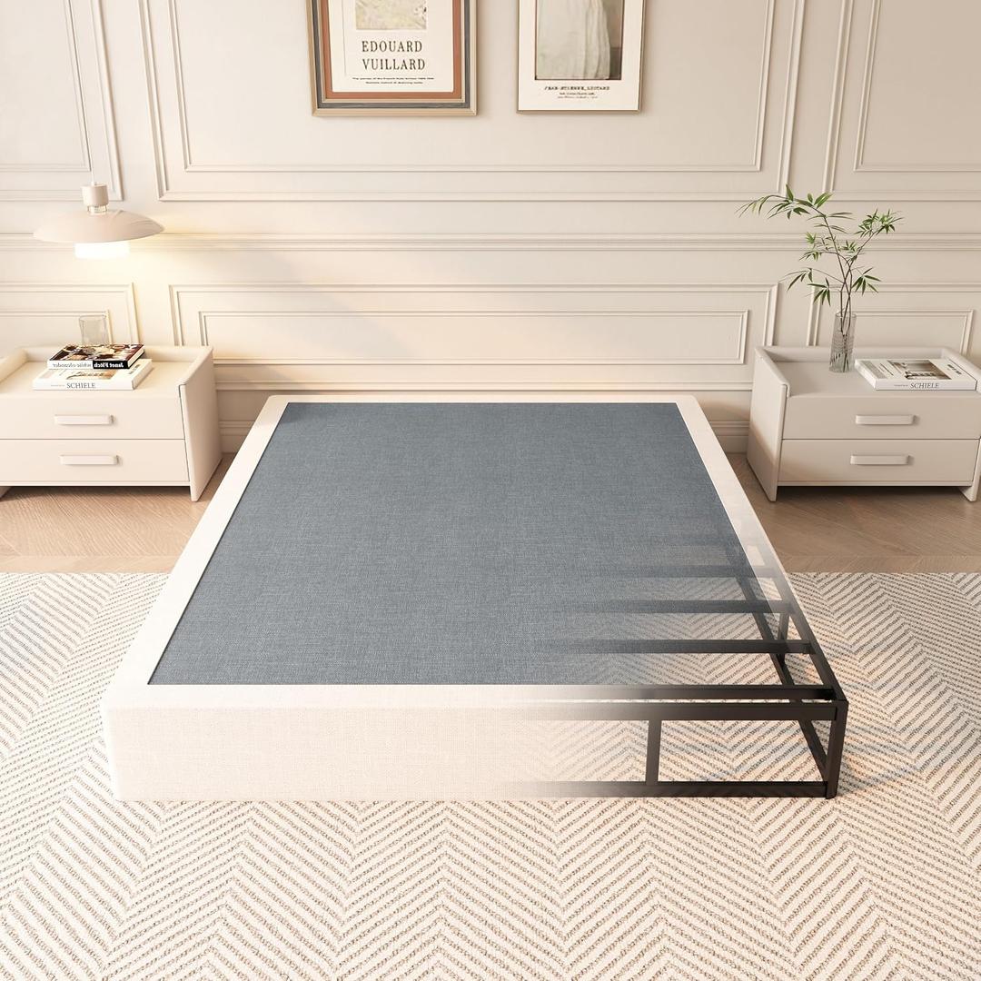 YORMDMO Queen Size Box Spring, 9 Inch Height-Profile Box Springs with Washable Cover, Heavy Duty Metal Mattress Foundations Easy Assembly Noise-Free