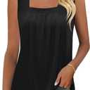 KTILG Summer Sleeveless Square Neck Tops Flowy Pleated Tunic Tank Tops for Women Loose Fit S-3XL… (Black, L)