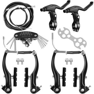 V-Type Bike Brake Set, Complete Universal Bike Front and Rear MTB Brake, Bicycle Brakes, Inner and Outer Cables, Include Brakes Lever Calipers Multi-Tool Wrenches (Black)