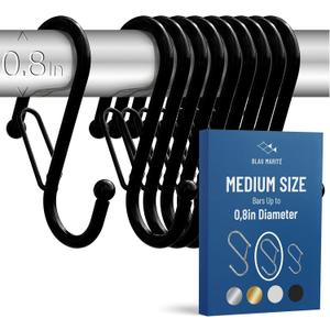10-Pack Metal S Hooks for Hanging  Heavy-Duty S-Shaped Hook with Safety Buckle  Fits Bars up to 0.8 in  Anti-Drop S-Hooks for Kitchen, Bathroom, Closet & Pot Racks  Black (Medium)