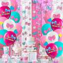 36 Pcs Cartoon Cat Balloons Bow Birthday Party Latex Balloons for Kawaii Girl Birthday Party Decor