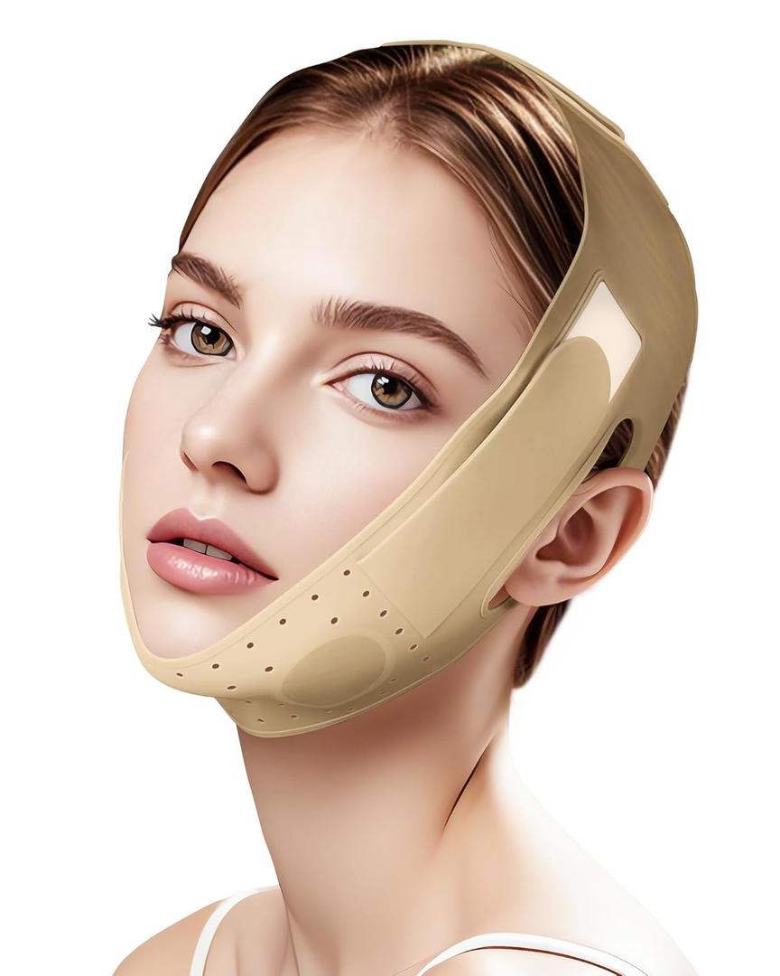 Reusable V Line Silicone Face Strap, Soft Silicone Chin Strap for Women 23-27 Inches (Nude) 01