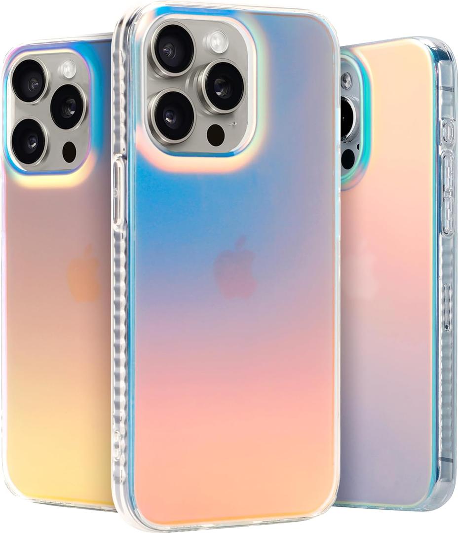LONLI Hue - for iPhone 15 Pro Max Case - Rainbow Iridescent Phone Case with [4 Airbag Cushioned Corners] - Cute, Unique and Aesthetic Shockproof Cover for Women and Girls (2023)