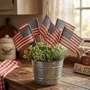 4th of July Decorations, 6 Pcs Rustic Burlap Handmade American Flag Picks, Vintage Red White Blue Fourth of July Decorations, 250th Anniversary Independence Day Patriotic Decor