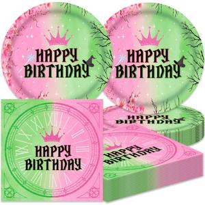 40Pcs Witch Princess Birthday Decorations Witch Birthday Party Plates Napkins Pink and Witch Party Supplies