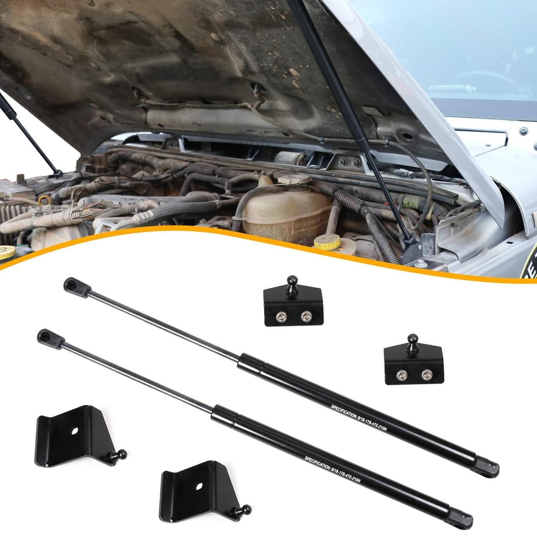 Hood Struts Lift Support Assist Kit Compatible with 2007-2018 Jeep Wrangler JK Unlimited 2/4 Door Accessories Front Hood Quick Gas Charged Shocks Springs Prop Rod Replacements, 1 Pair Black