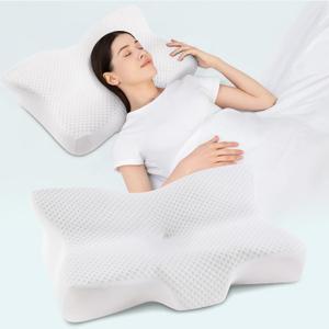 Cervical Neck Pillow, Ergonomic Memory Foam Cervical Pillows, Contour Side Sleeper Pillows for Adults, Orthopedic Neck Support Pillow for Back Stomach Sleeper with Removable Pillowcase (White) 25.5x16.5 Inch