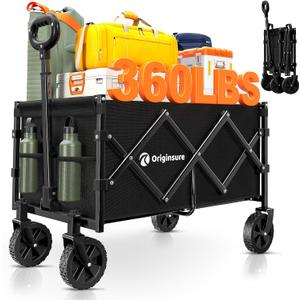 Originsure Collapsible Wagon Cart Foldable - Lightweight Portable Heavy Duty Folding Beach Wagons with Wheels - Outdoor Utility Carts for Grocery, Shopping, Camping, Sports with Large Capacity - Black