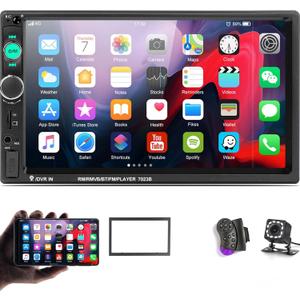 UNITOPSCI Double Din Car Stereo 7 Inch Touch Screen Car Audio Radio with Bluetooth Audio Hands-Free Calls Backup Camera FM Radio Receiver Car MP5 Player Support Mirror Link AUX-in USB TF Input