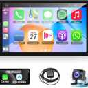 9 inch Double Din Android car Stereo(RAM4GB+ROM64GB) for Apple Carplay and Android Auto,Car Radio with Rear Camera,HD Touch Screen,Support Voice Assistant,G0ogle,AUX,FM/AM,GPS,Mirror Link