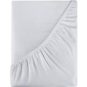 Royale Linens 400 Thread Count 100% American Grown Cotton Fitted Sheet Queen Size - All Around Elastic Fitted Sheet - Luxury Sateen Weave - Snug Fit Bottom Sheet Fit Up to 16" (Queen, Spanish Silver)