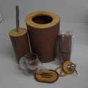 6 Pcs Bamboo and Plastic Bathroom Accessories Sets, Includes Toothbrush Cup, Toothbrush Holder, Soap Dispenser, Soap Dish, Toilet Brush with Holder, Trash Can, with 3 Pcs Toothbrushes (Brown)